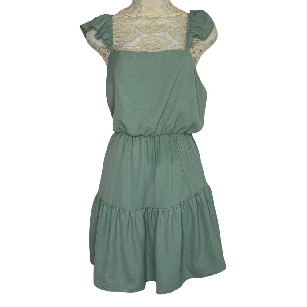 Everly Mint Green Sleeveless Ruffle Strap Tiered Mini Dress Relaxed Fit Womens S
